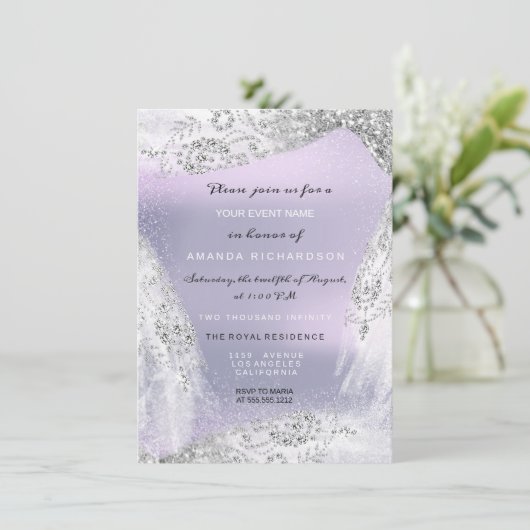Invitation Douce 16e robe de diamant nuptiale gris argent vio (Debout devant)