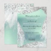 Invitation Douce 16e robe de diamant nuptiale gris Mint d'arg (Devant / Derrière)