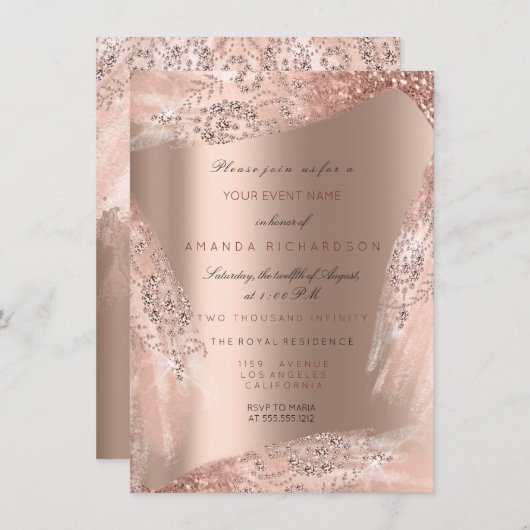 Invitation Douce 16e robe de mariée Rose Gold Diamond Spark (Devant / Derrière)