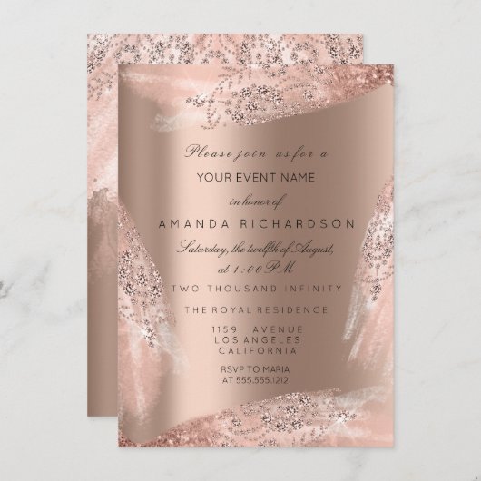 Invitation Douce 16e robe de mariée Rose Mariage or (Devant / Derrière)