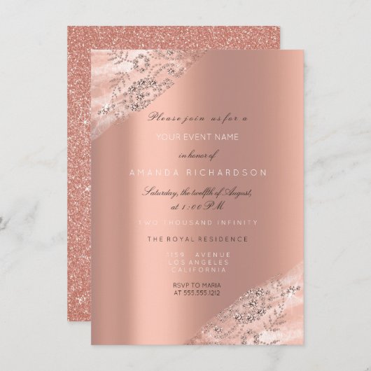 Invitation Douce 16e robe de mariée Rose Parties scintillant (Devant / Derrière)
