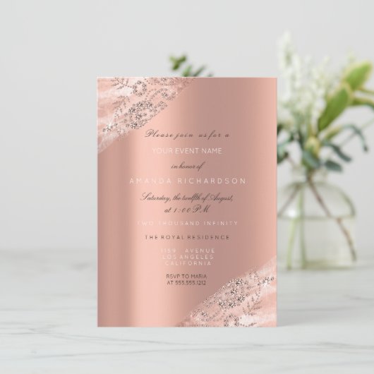 Invitation Douce 16e robe de mariée Rose Parties scintillant (Debout devant)