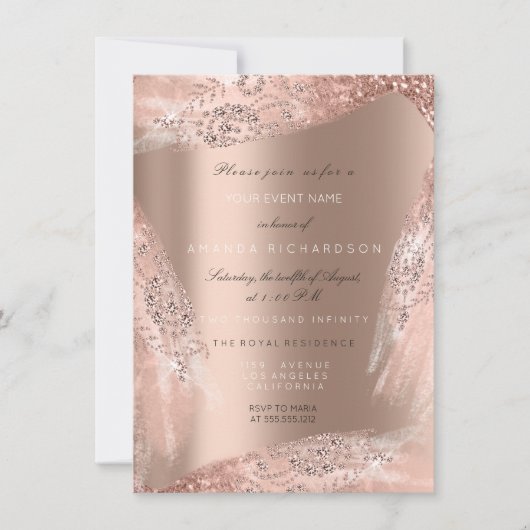 Invitation Douce 16e robe nuptiale Rose or brillant (Devant)