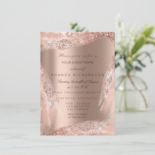 Invitation Douce 16e robe nuptiale Rose or brillant (Debout devant)