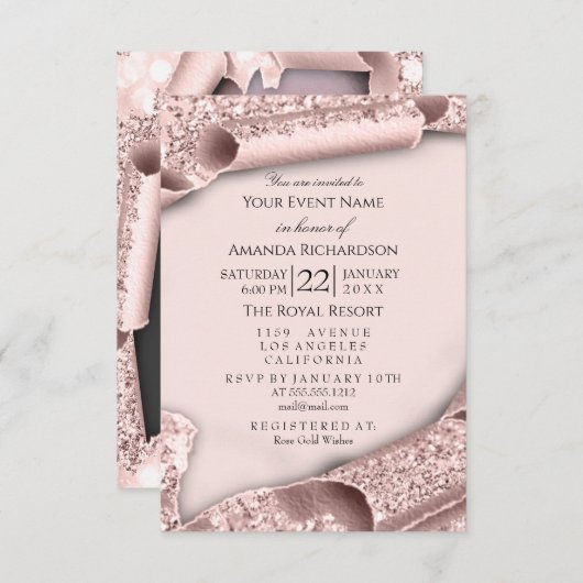 Invitation Douce 16e Rose de la mariée 16e Mariage Photo (Devant / Derrière)