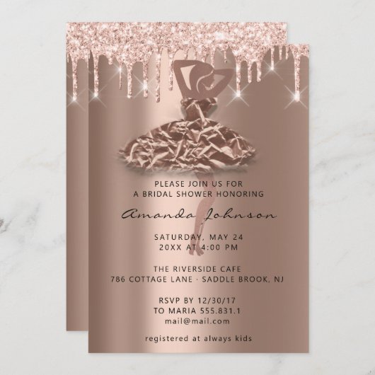 Invitation Douce 16ème Fête des mariées Princesse Rose Drips (Devant / Derrière)