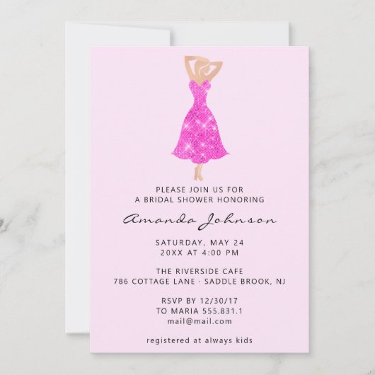 Invitation Douce 16ème Fête des mariées Robe rose étincelle (Devant)