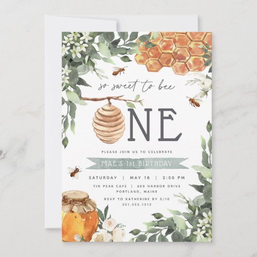 Invitation Douce à Abeille un | Première fête d'anniversaire (Devant)