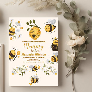 Invitation Douce Abeille Jaune Floral Fleurs Baby Shower