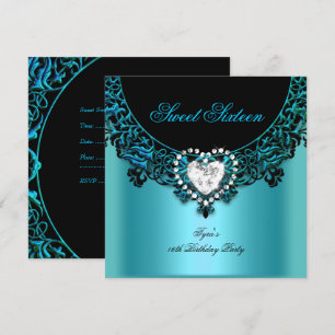 Invitation Douce Anniversaire 16 ans Fête Aqua Bleu Turquoise