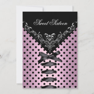 Invitation Douce Anniversaire 16 ans Fête Rose Noir Tache 3