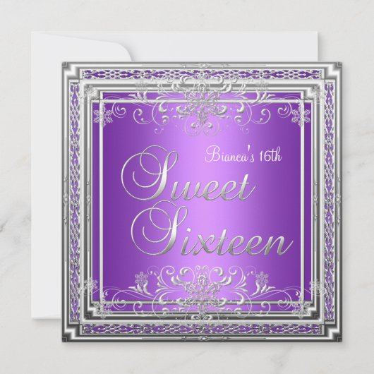 Invitation Douce Anniversaire 16 Ans Fille Adolescente Violet (Devant)