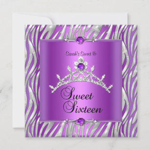 Invitation Douce Anniversaire 16 ans Zèbre Violet Argent