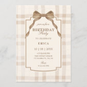 Invitation Douce anniversaire à carreaux tartan marron beige (Devant)