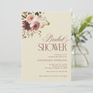 Invitation Douce Aquarelle Bohème Automne Bourgogne Floral Ma