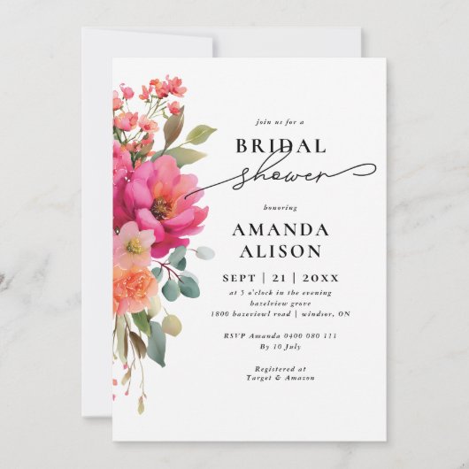 Invitation Douce Aquarelle Fête de Mariage (Devant)