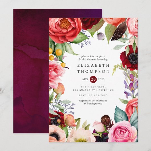 Invitation Douce Aquarelle Florale Bohème pour une Baby Showe (Devant / Derrière)
