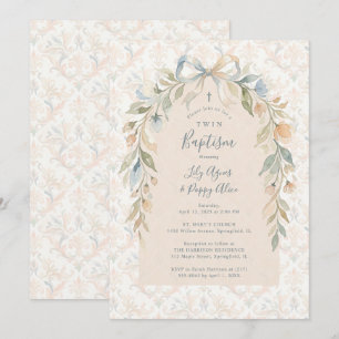 Invitation Douce Aquarelle Florale Jumelle Baptême LPM26