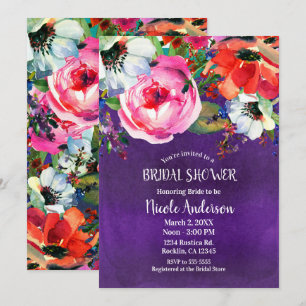 Invitation Douce Aquarelle Florale Violet Salle de Mariée Lum