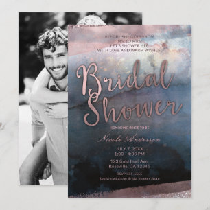 Invitation Douce Aquarelle Moderne Bleue et Rose Séance Photo