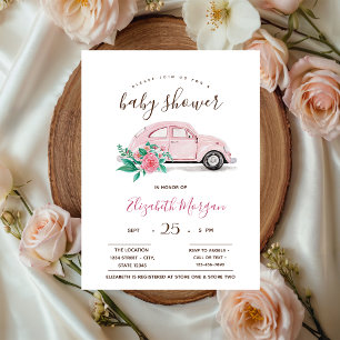 Invitation Douce aquarelle rose voiture pois bébé Shower