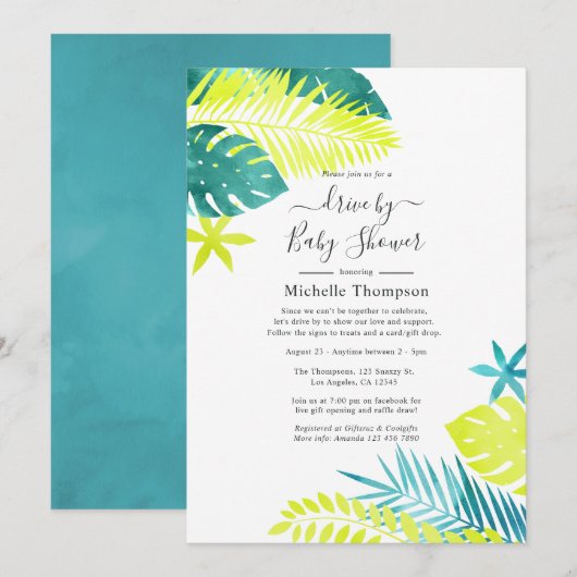 Invitation Douce averse tropicale de Teal et Lemon (Devant / Derrière)