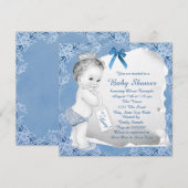 Invitation Douce Baby Blue Baby Shower (Devant / Derrière)
