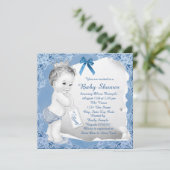 Invitation Douce Baby Blue Baby Shower (Debout devant)