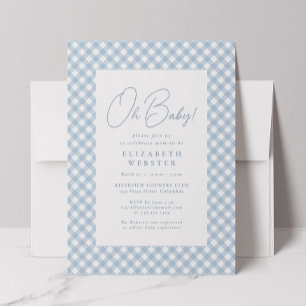 Invitation Douce baby shower à carreaux bleus simple
