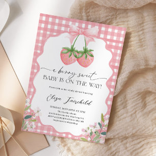 Invitation Douce Baby Shower à Carreaux de Fraises