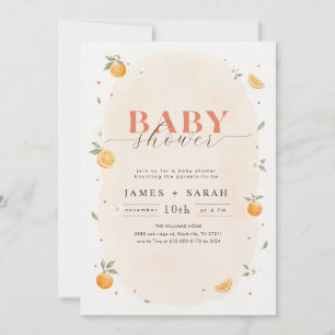 Invitation Douce Baby Shower à l'aquarelle Citrus Orange