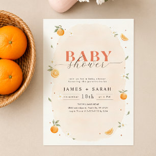 Invitation Douce Baby Shower à l'aquarelle Citrus Orange