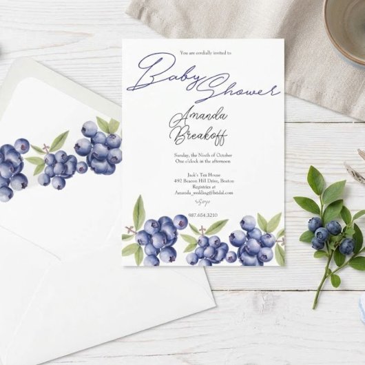Invitation Douce Baby Shower aux Myrtilles