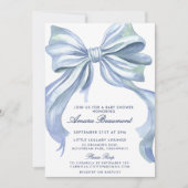 Invitation Douce Baby Shower avec un Nœud Bleu et Gingham (Devant)
