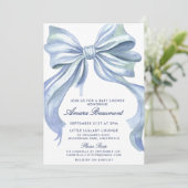 Invitation Douce Baby Shower avec un Nœud Bleu et Gingham (Debout devant)