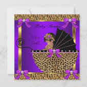 Invitation Douce Baby Shower Bébé Fille Léopard Violet Rose (Devant)