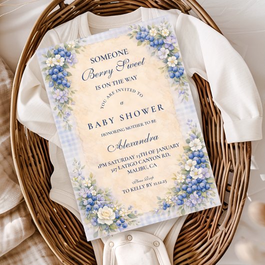 Invitation Douce Baby Shower Bleu Myrtille