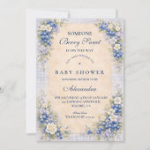 Invitation Douce Baby Shower Bleu Myrtille (Devant)