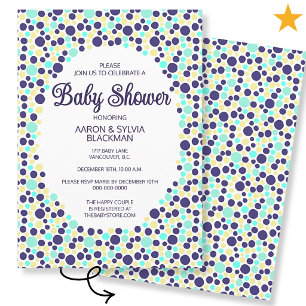 Invitation Douce Baby Shower Bleu Turquoise à pois colorés