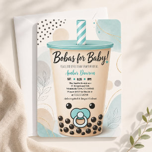 Invitation Douce Baby Shower Boba Saphyr Little Pearl Thé aux