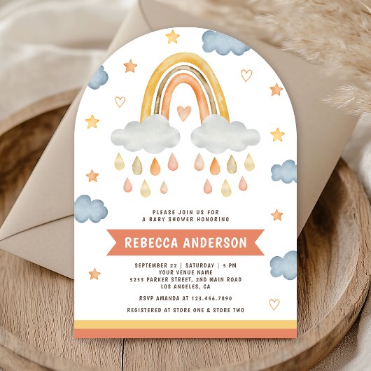 Invitation Douce Baby Shower Bohème Arc-en-ciel Gouttes de Pl