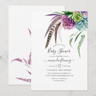 Invitation Douce Baby Shower Bohème Mystique avec Succulentes