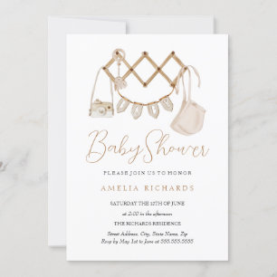 Invitation Douce Baby Shower Bohème Neutre Bleu Poussiéreux