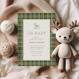 Invitation Douce Baby Shower Cheval à Bascule à Carreaux Prép
