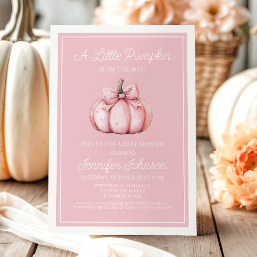 Invitation Douce Baby Shower Citrouille Rose