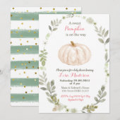 Invitation Douce baby shower citrouille verdure florale (Devant / Derrière)