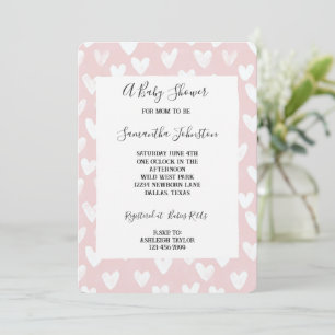 Invitation Douce Baby Shower coeurs roses et blancs