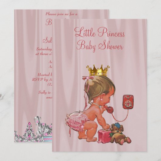 Invitation Douce Baby Shower de Princesse Rose (Devant / Derrière)