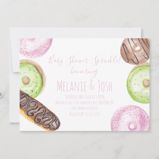 Invitation Douce Baby Shower Donut Aquarelle Gâtea (Devant)