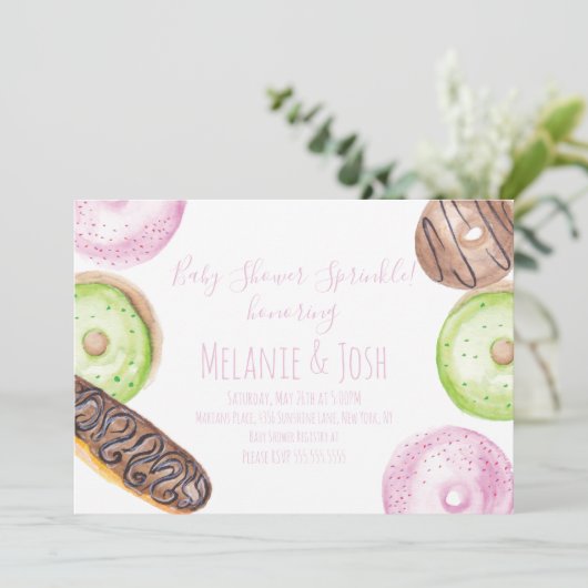 Invitation Douce Baby Shower Donut Aquarelle Gâtea (Debout devant)
